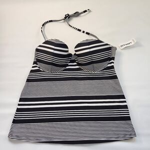 Old Navy Stripe Black White Size M Underwire Tankini Halter  Swimsuit Tie Top